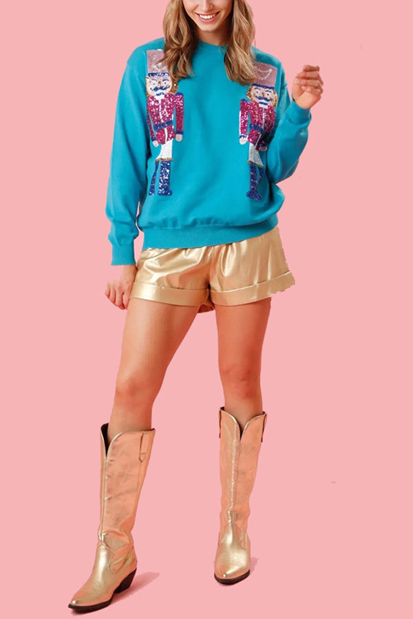 Stilla | Julevagtholder Pailletter Rund hals Løs Casual Sweatshirt