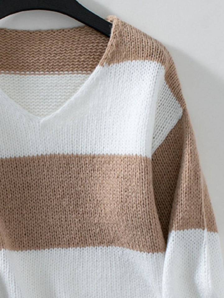 Stilla | V-udskæring Pullover Farveblok Med Lange Ærmer