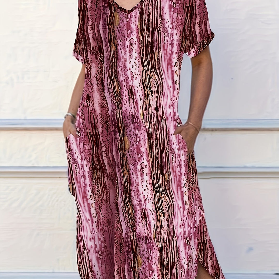 Stilla | Dame Midi Kjole Striber Plus Size Med Lommer Elegant, Sommerlig