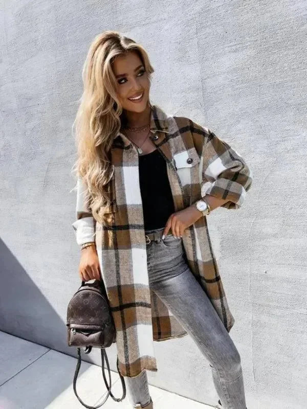 Stilla | Casual Tjekket Løs Dame Skjortejakke