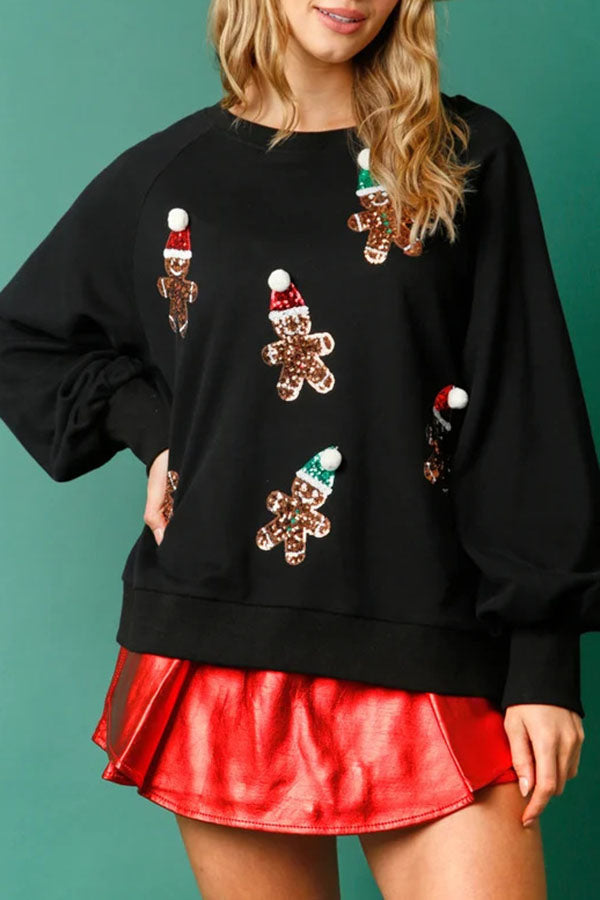 Stilla | Jule peberkage mand Pailletter Langærmet Sweatshirt