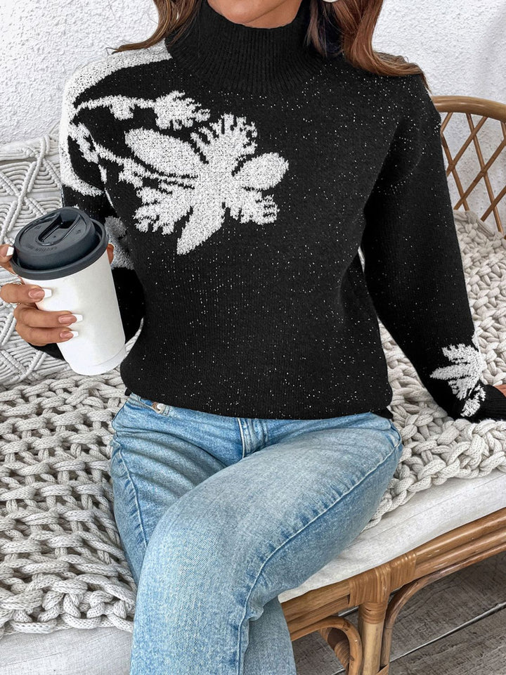 Stilla | Pullover Med Lange Ærmer og Høj Krave Perfee Flower