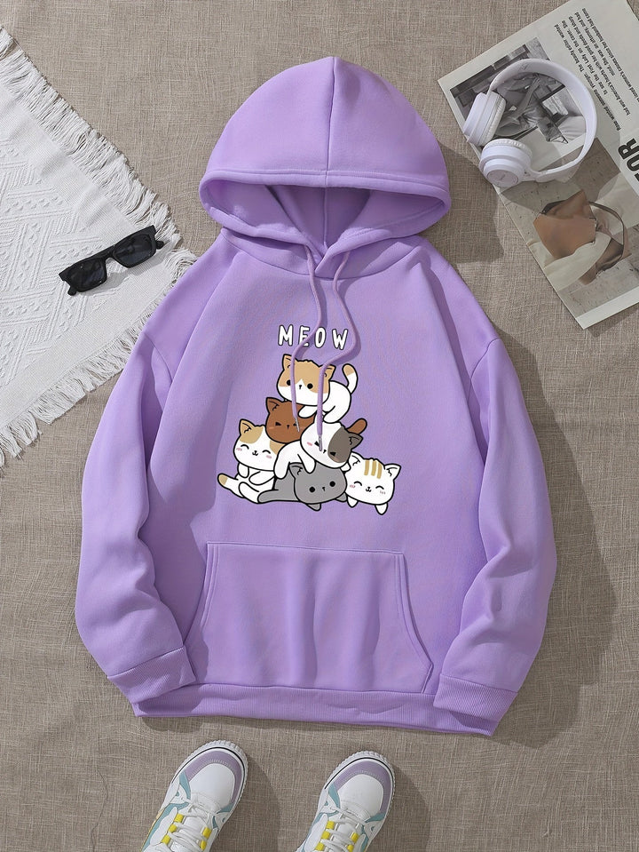 Stilla | Sweatshirt med hætte af fleece med tryk til damer