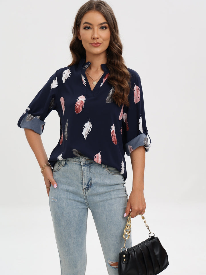 Stilla | Bluse Med Halsudskæring Og Fjerprint