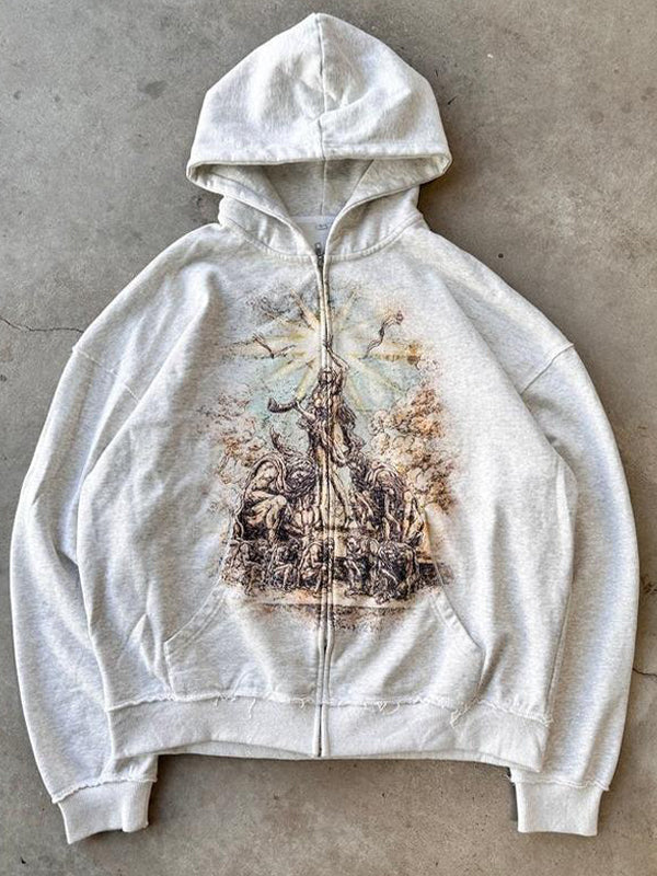 Stilla | Hvid Oversized Hoodie Medtryk