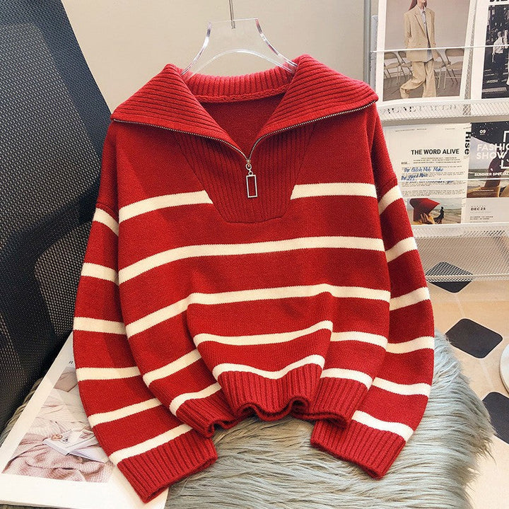 Stilla | Moderne løst siddende stribet cashmere-pullover med lynlås ideel til vinteren