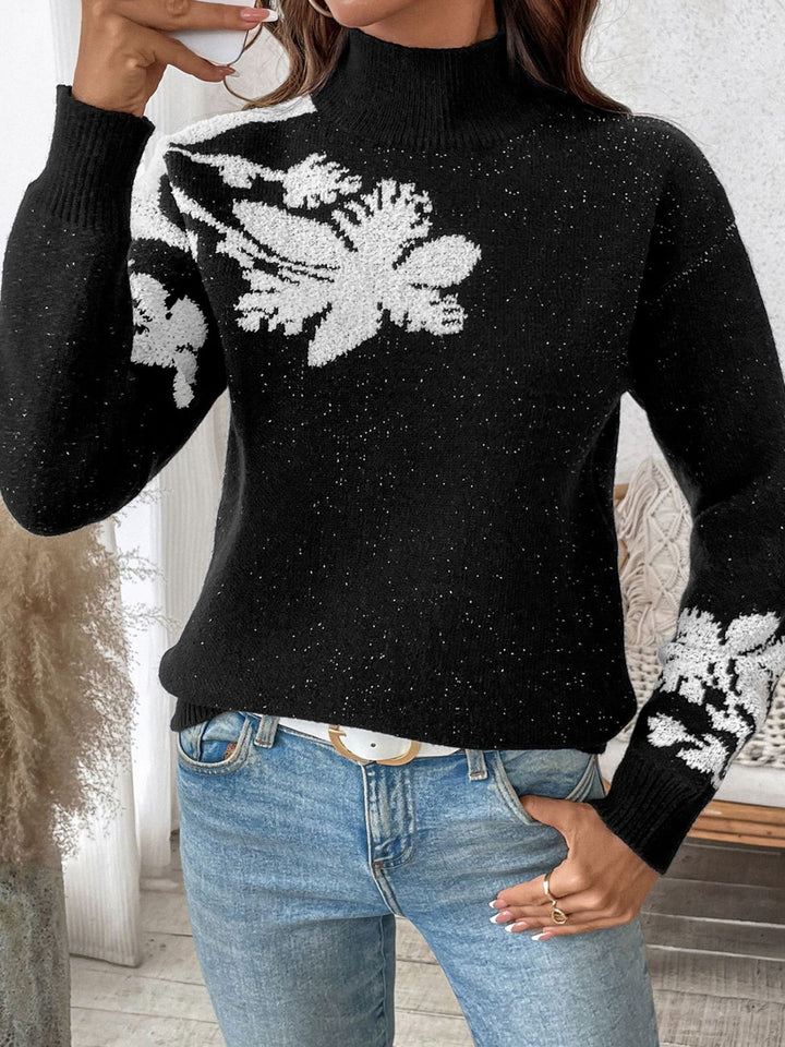Stilla | Pullover Med Lange Ærmer og Høj Krave Perfee Flower