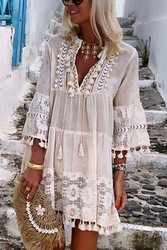 Stilla | Boho Tazler V-hals Syv Ærme Kjole