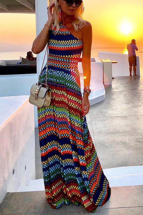 Stilla | Sunsæt Stories One Shoulder Multi Color Maxi Kjole
