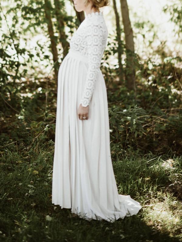 Stilla | Kjole Til Fotoshoot Skåret Plisseret Maxi Kjole Graviditet Skønhed Elegante Kjole