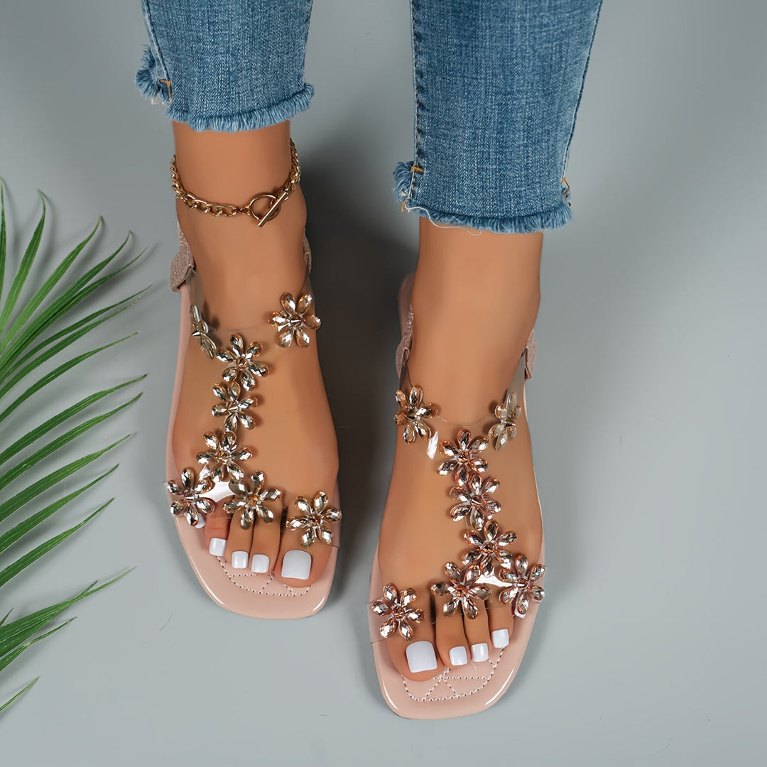 Stilla | Flade Sandaler Med Sommerfugle Af Rhinestones Til Kvinder, Lette Til Sommer