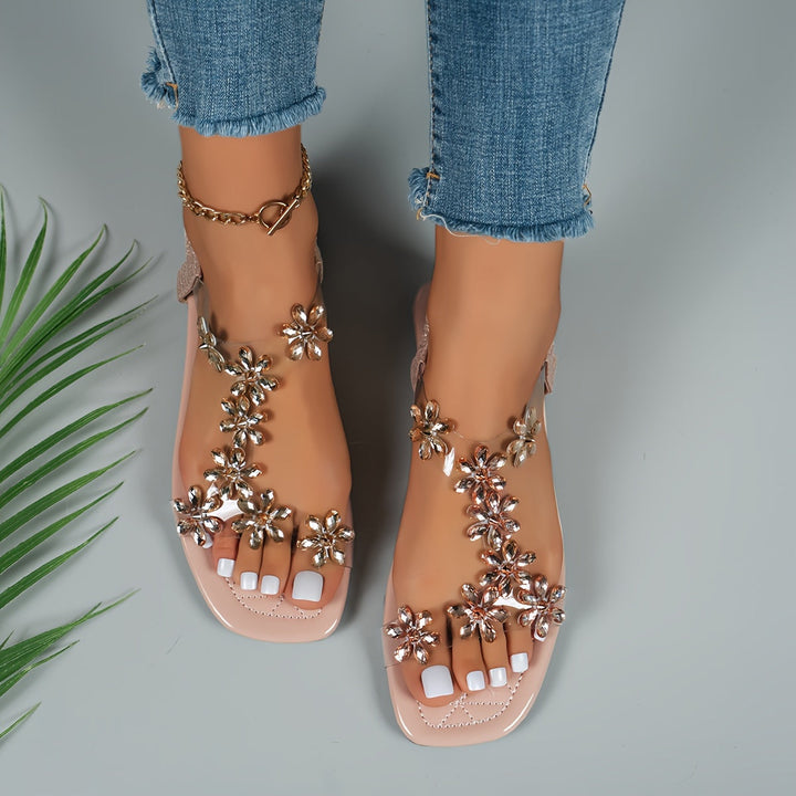 Stilla | Flade Sandaler Med Sommerfugle Af Rhinestones Til Kvinder, Lette Til Sommer