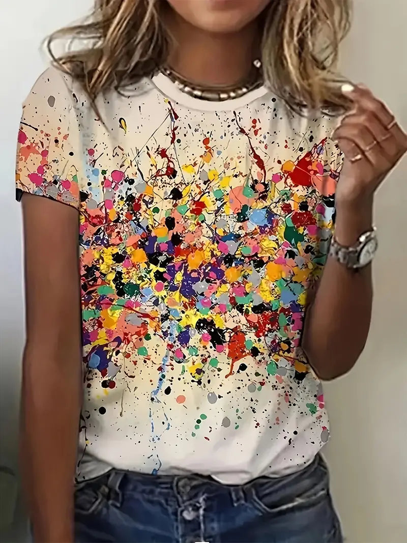 Stilla | T-shirt med rund halsudskæring og farverig tryk