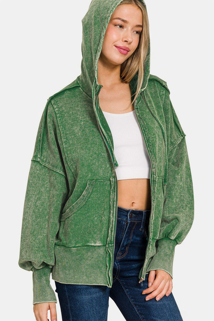 Stilla | Sweatjakke Med Lynlås I Acid Wash Fleece Med Lommer