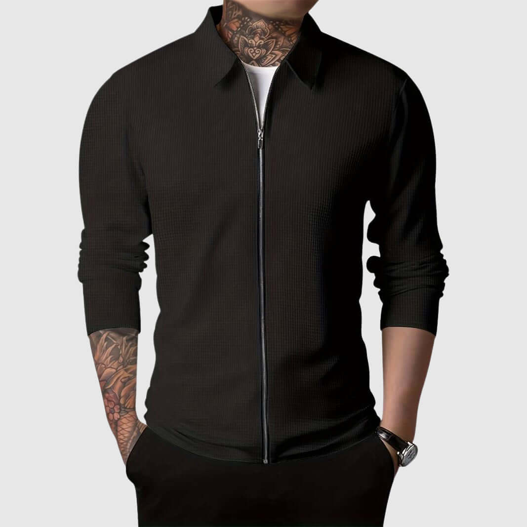 Stilla | Herre Vaffelstrik Zip-Up Jakke