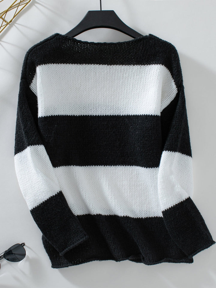 Stilla | V-udskæring Pullover Farveblok Med Lange Ærmer