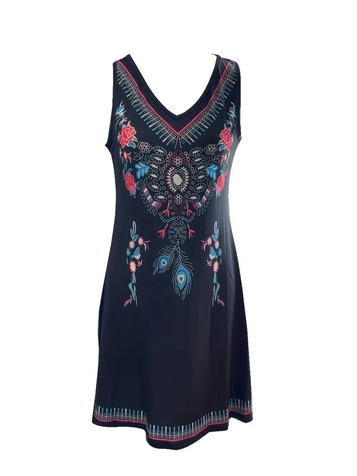 Stilla | Sort Boho Kjole Med Blomsterprint