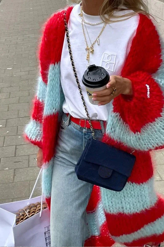 Stilla | stribet oversized strikcardigan