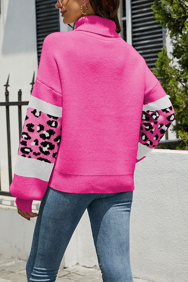 Stilla | Wild Thing Leopard Farveblok Turtleneck Trøje