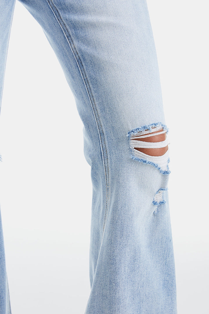 Stilla | Fuldt Størrelse Distressed Raw Hem Høj Talje Flare Jeans