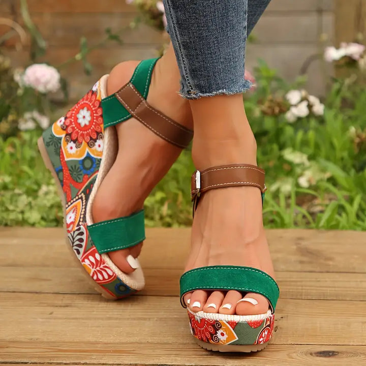 Stilla | Wedge Sandaler Med Blomsterprint Til Kvinder