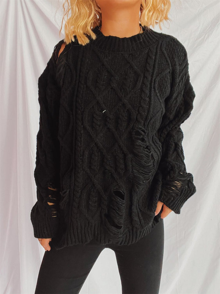 Stilla | Pullover med lange ærmer, rund halsudskæring, lavet af viklet stof med vintagestil