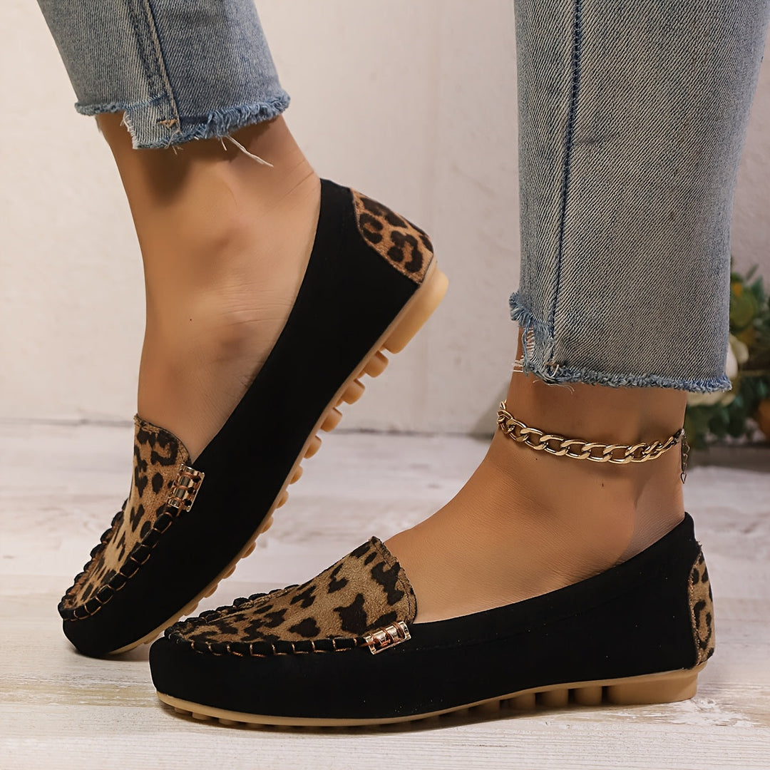 Stilla | Sommer Loafers Til Damer Komfortable Slip on Sko Med Leopardprint