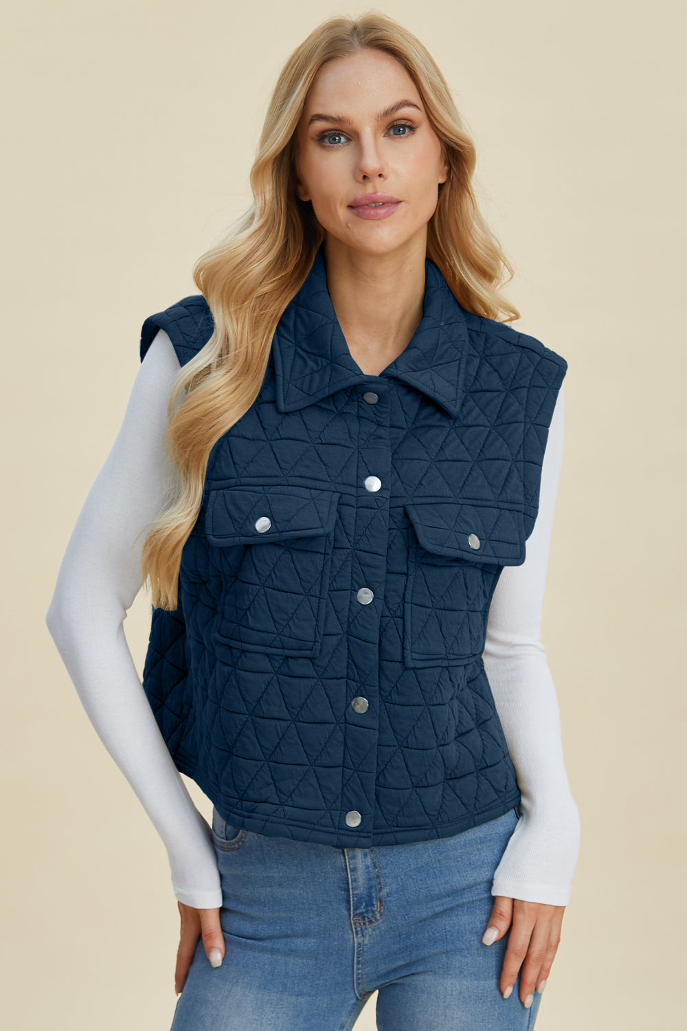 Stilla | Tag Full Size Pocketed Texture Snap Down Vest Frakke