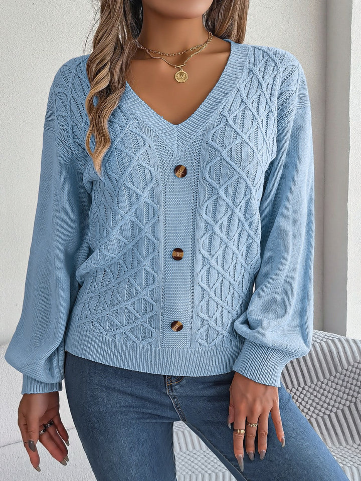 Stilla | Strikket V-hals lanterneærme sweater