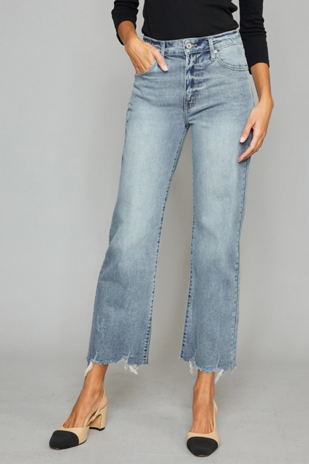 Stilla | Høj Talje Rå Kant Beskåret Bred Ben Jeans