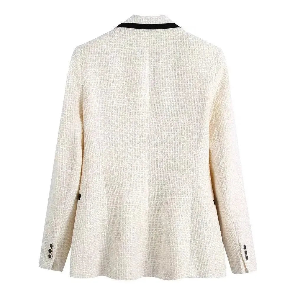 Stilla | Chic Off-White Tweed-Blazer Dame - Vintage - Patchwork