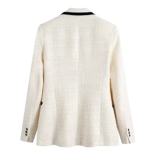 Stilla | Chic Off-White Tweed-Blazer Dame - Vintage - Patchwork