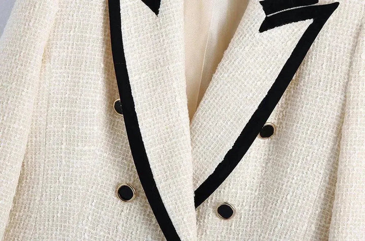 Stilla | Chic Off-White Tweed-Blazer Dame - Vintage - Patchwork