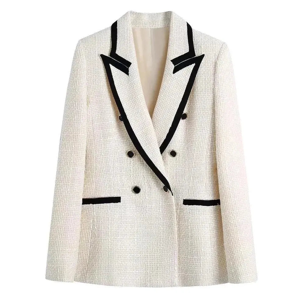 Stilla | Chic Off-White Tweed-Blazer Dame - Vintage - Patchwork