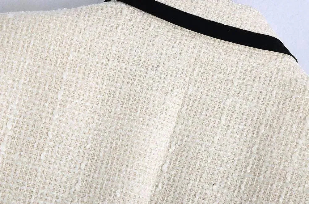 Stilla | Chic Off-White Tweed-Blazer Dame - Vintage - Patchwork