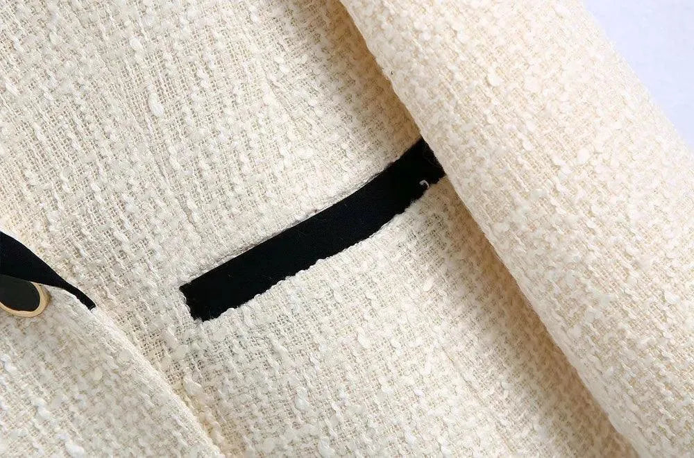 Stilla | Chic Off-White Tweed-Blazer Dame - Vintage - Patchwork