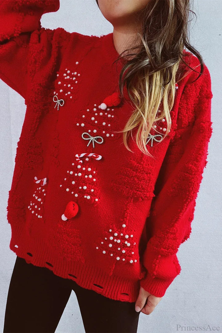 Stilla | Jul 3D Træ Perle Solid Flocked Pullover