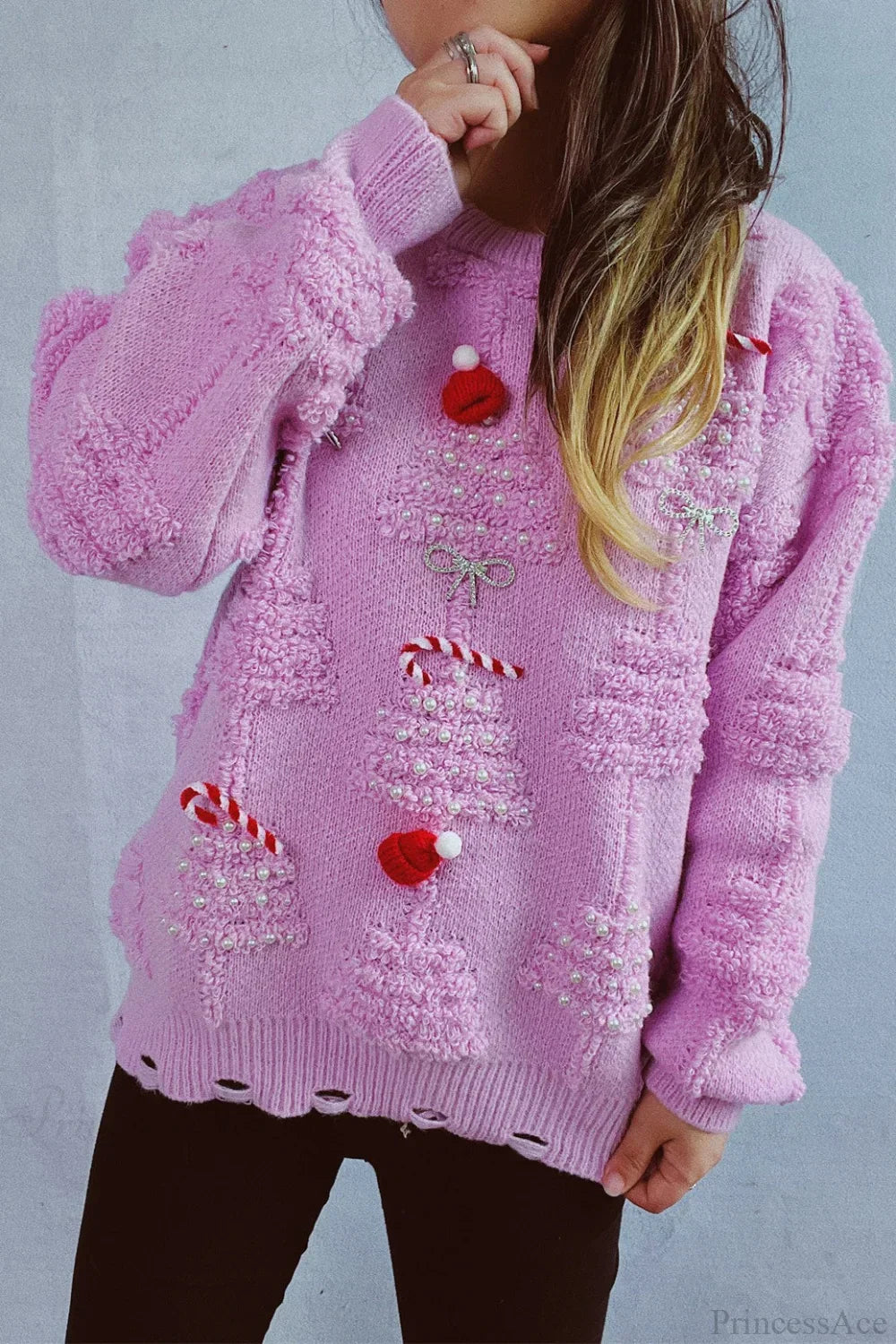 Stilla | Jul 3D Træ Perle Solid Flocked Pullover