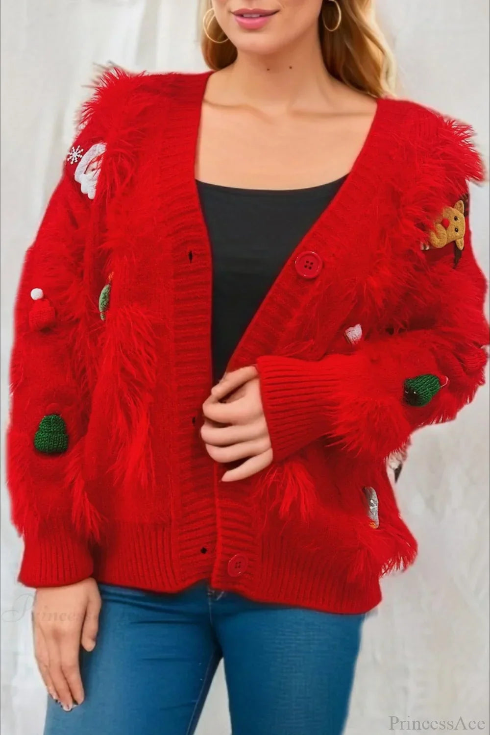 Stilla | Jul Mink Fleece 3D Trim Enkeltknaps Cardigan Sweater
