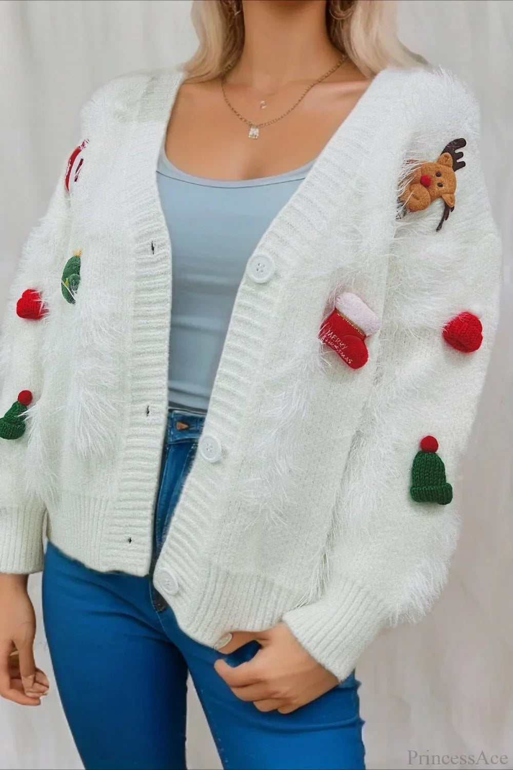 Stilla | Jul Mink Fleece 3D Trim Enkeltknaps Cardigan Sweater