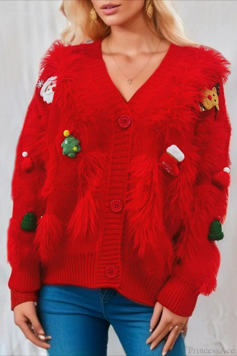 Stilla | Jul Mink Fleece 3D Trim Enkeltknaps Cardigan Sweater