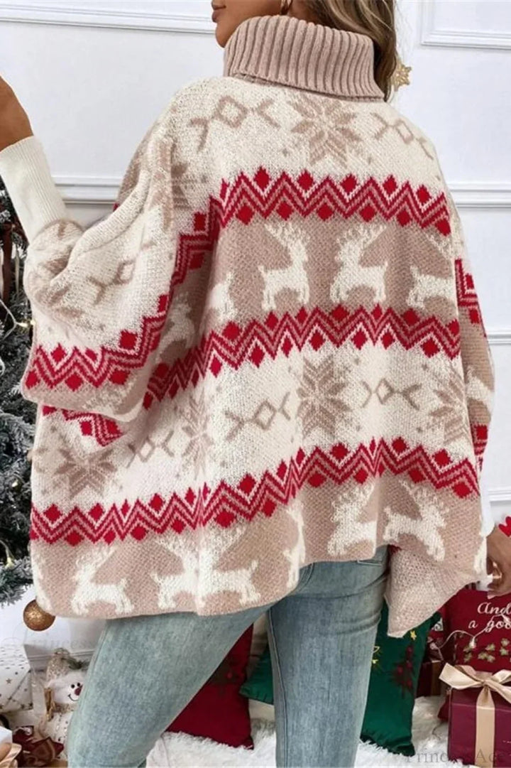 Stilla | Jule-ælgt høj krave kontrast flagermusærmer sweater
