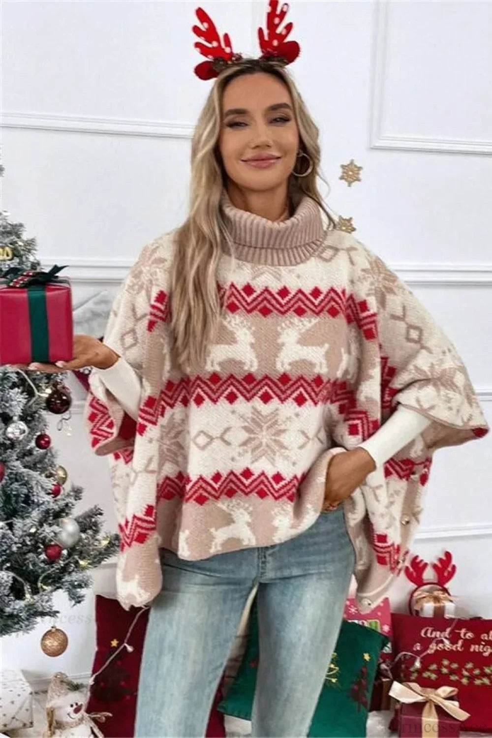 Stilla | Jule-ælgt høj krave kontrast flagermusærmer sweater