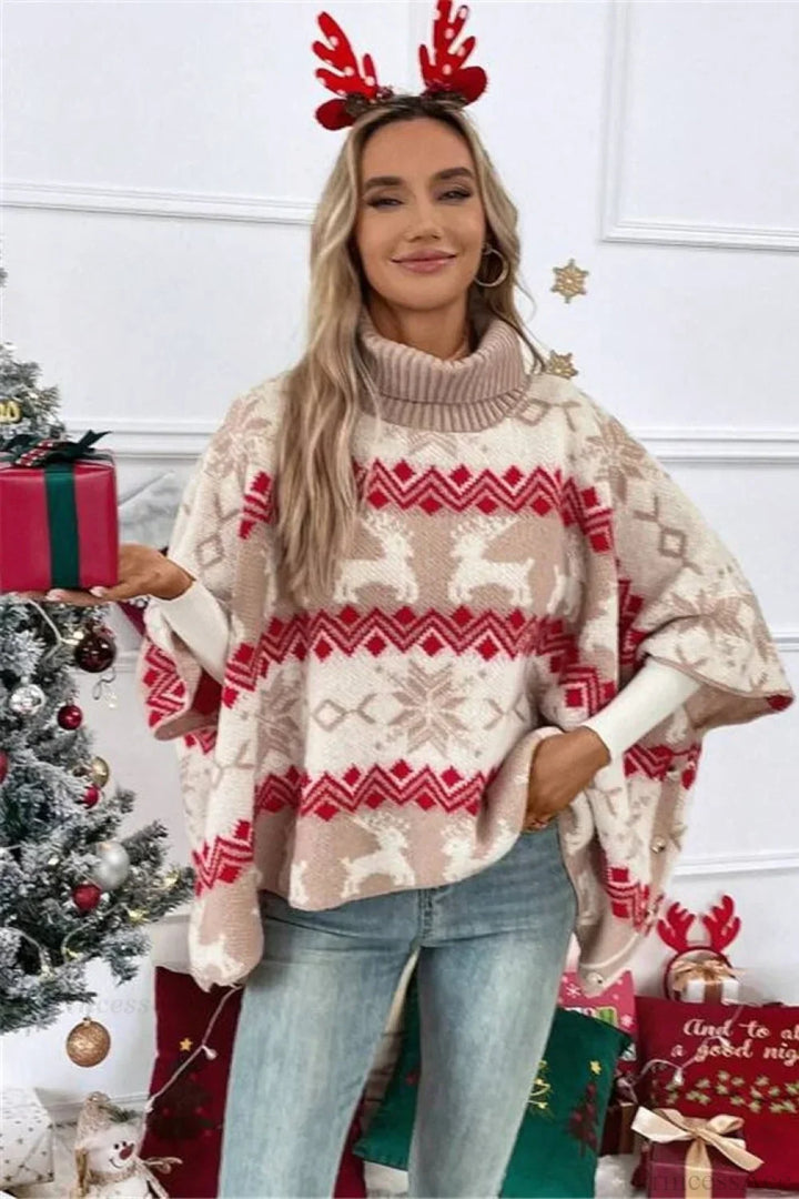 Stilla | Jule-ælgt høj krave kontrast flagermusærmer sweater