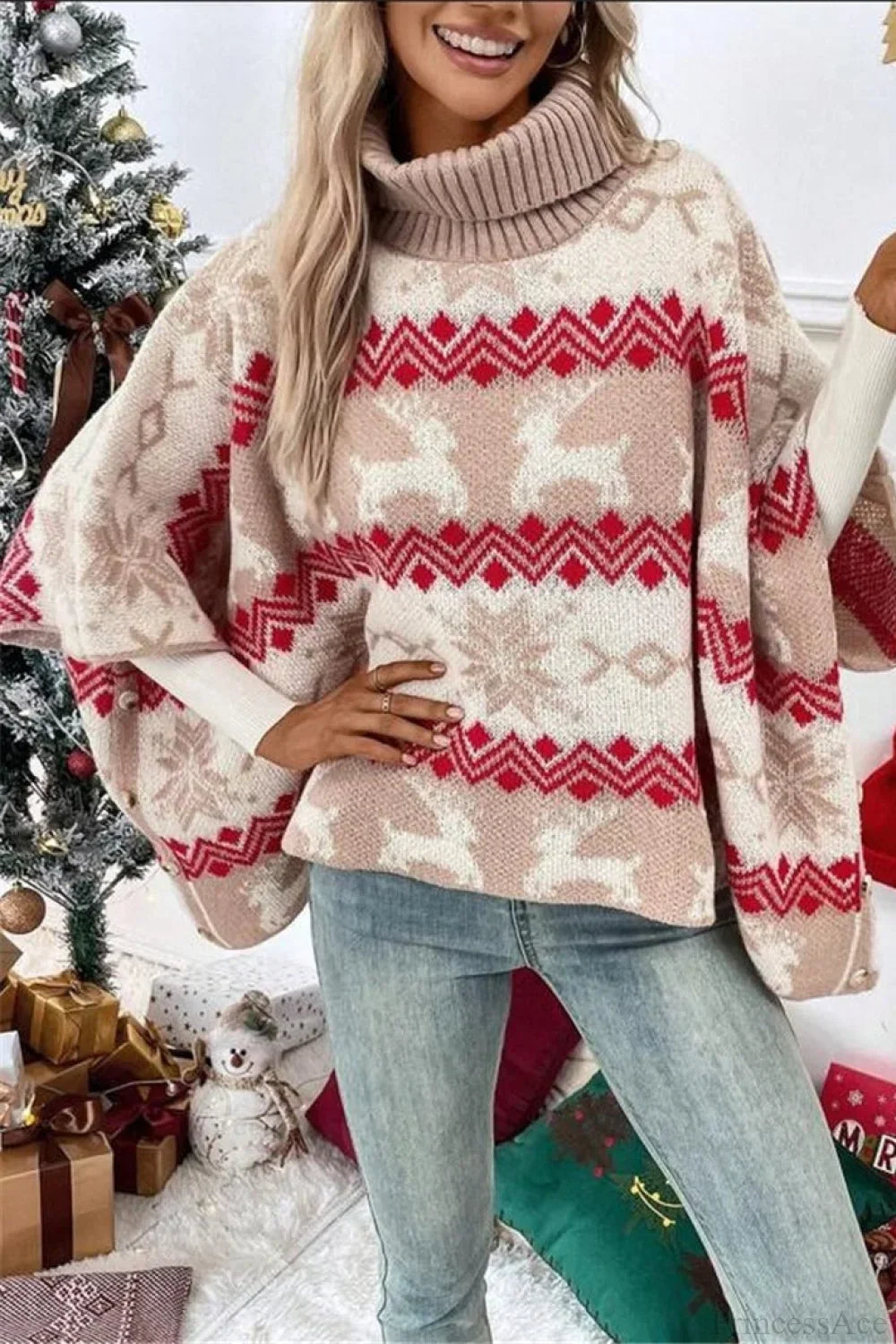 Stilla | Jule-ælgt høj krave kontrast flagermusærmer sweater