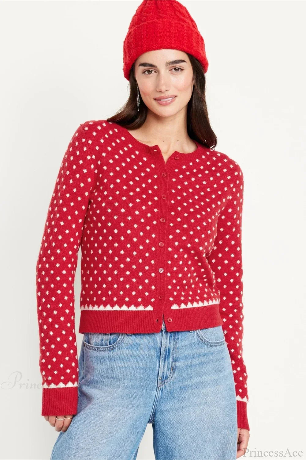 Stilla | Jule rød prikket punkter sne dækket langærmet sweater