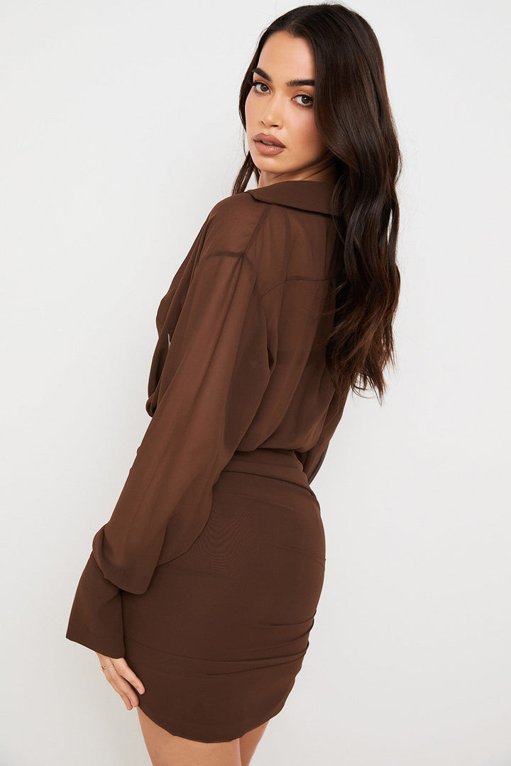 Stilla | Chokolade Chiffon Skjortekjole Og Bralette