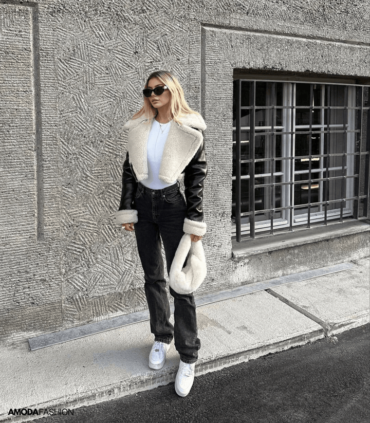 Stilla | Teddyjakke Af Kunstlæder Med Cropped Top