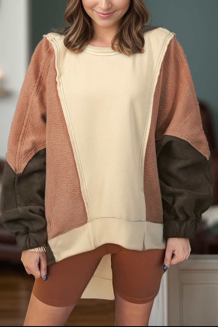 Stilla | Hætte sweatshirt med lange ærmer og farvekombinationsmønster