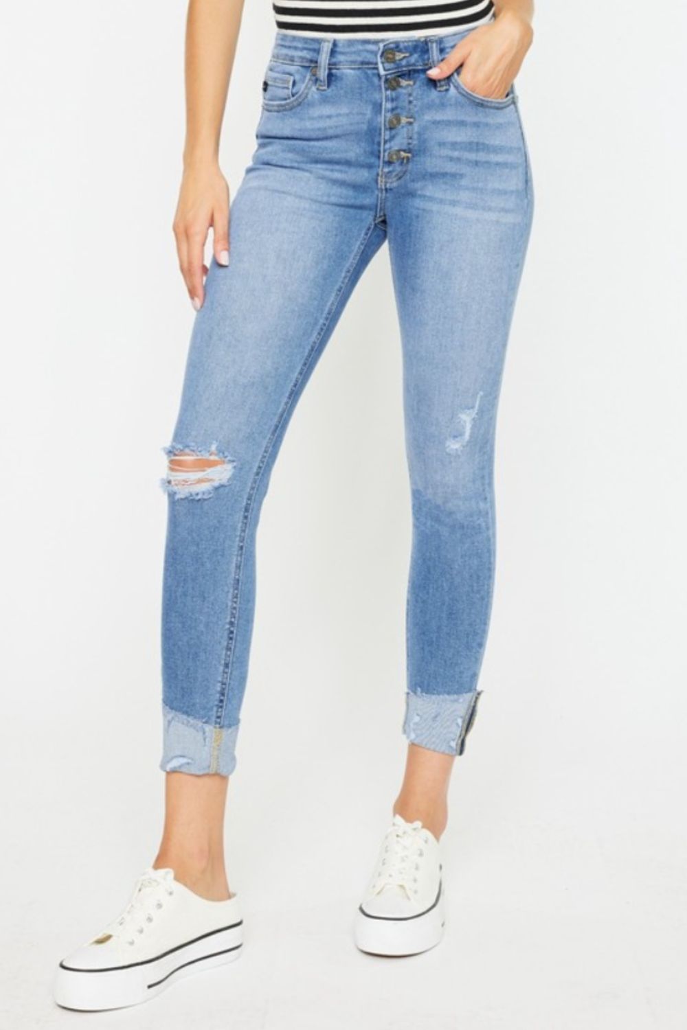 Stilla | Distressed Katteviduer Knap-til-fly Jeans